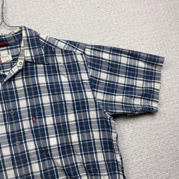 Levi's Shirt Men's L Blue Plaid Short Sleeve Snap Western Cowboy Outdoor Casual - Picture 4 of 16
